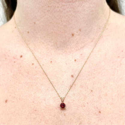 14 Karat Yellow Gold January Birthstone Natural Round Garnet Solitaire Pendant Necklace - WeilJewelry