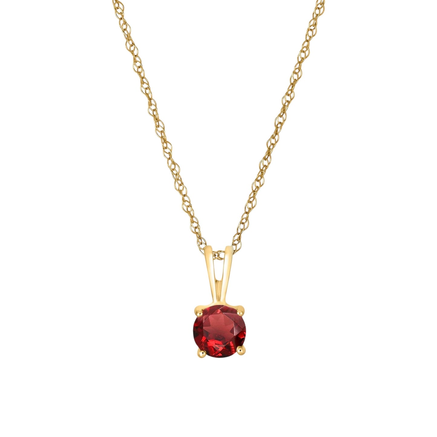 14 Karat Yellow Gold January Birthstone Natural Round Garnet Solitaire Pendant Necklace - WeilJewelry