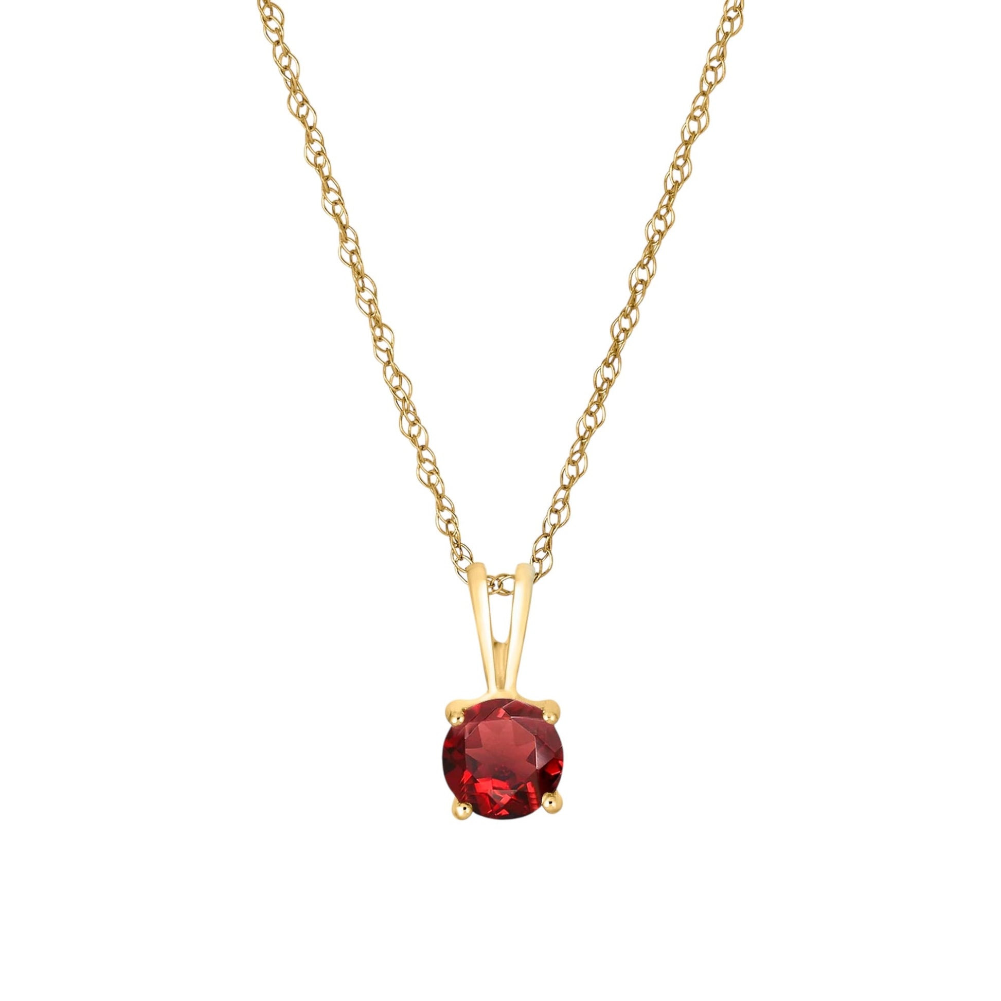 14 Karat Yellow Gold January Birthstone Natural Round Garnet Solitaire Pendant Necklace - WeilJewelry