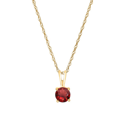 14 Karat Yellow Gold January Birthstone Natural Round Garnet Solitaire Pendant Necklace - WeilJewelry