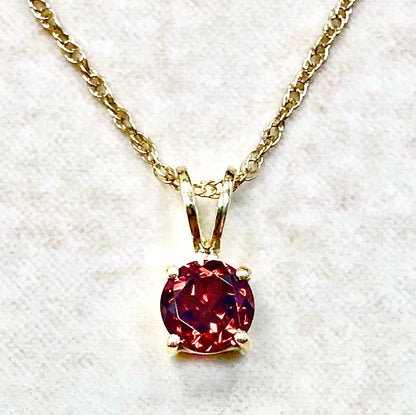 14 Karat Yellow Gold January Birthstone Natural Round Garnet Solitaire Pendant Necklace - WeilJewelry