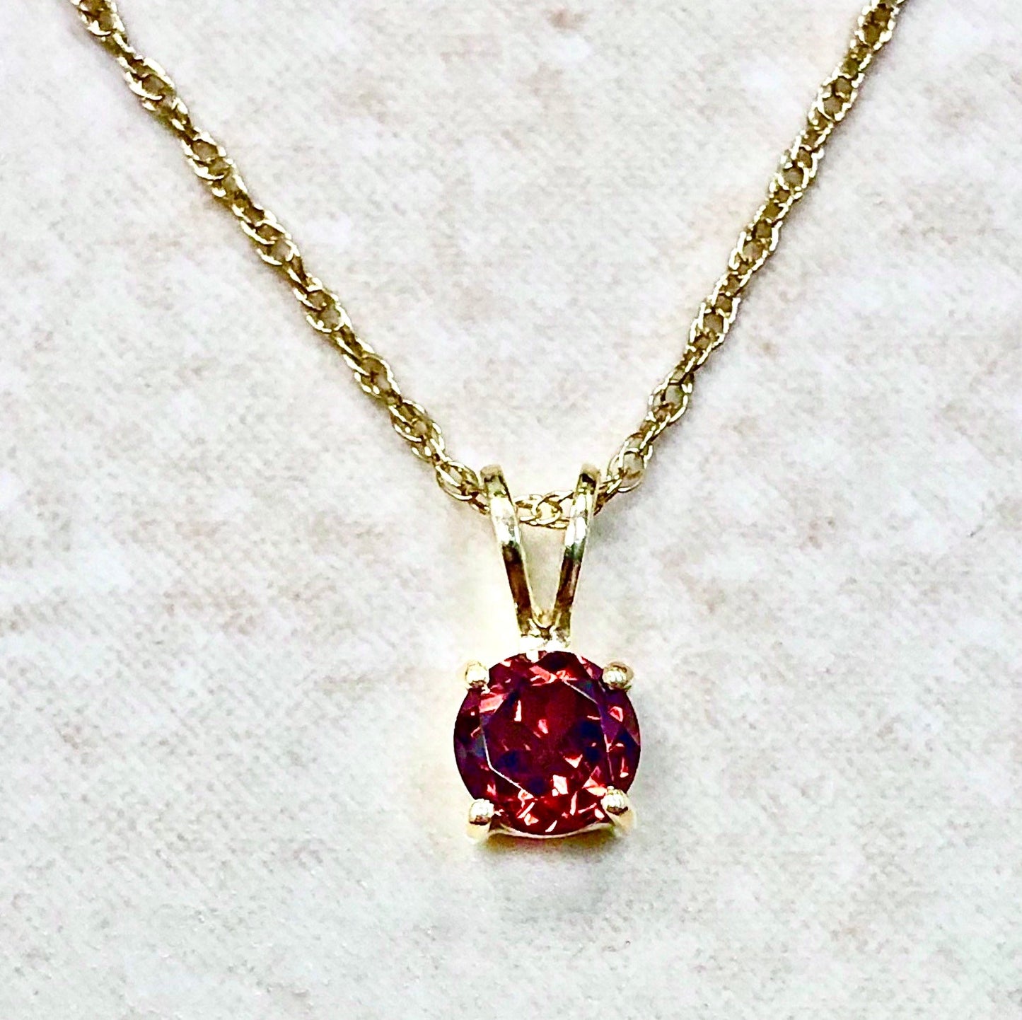 14 Karat Yellow Gold January Birthstone Natural Round Garnet Solitaire Pendant Necklace - WeilJewelry