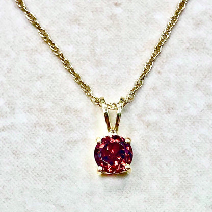 14 Karat Yellow Gold January Birthstone Natural Round Garnet Solitaire Pendant Necklace - WeilJewelry