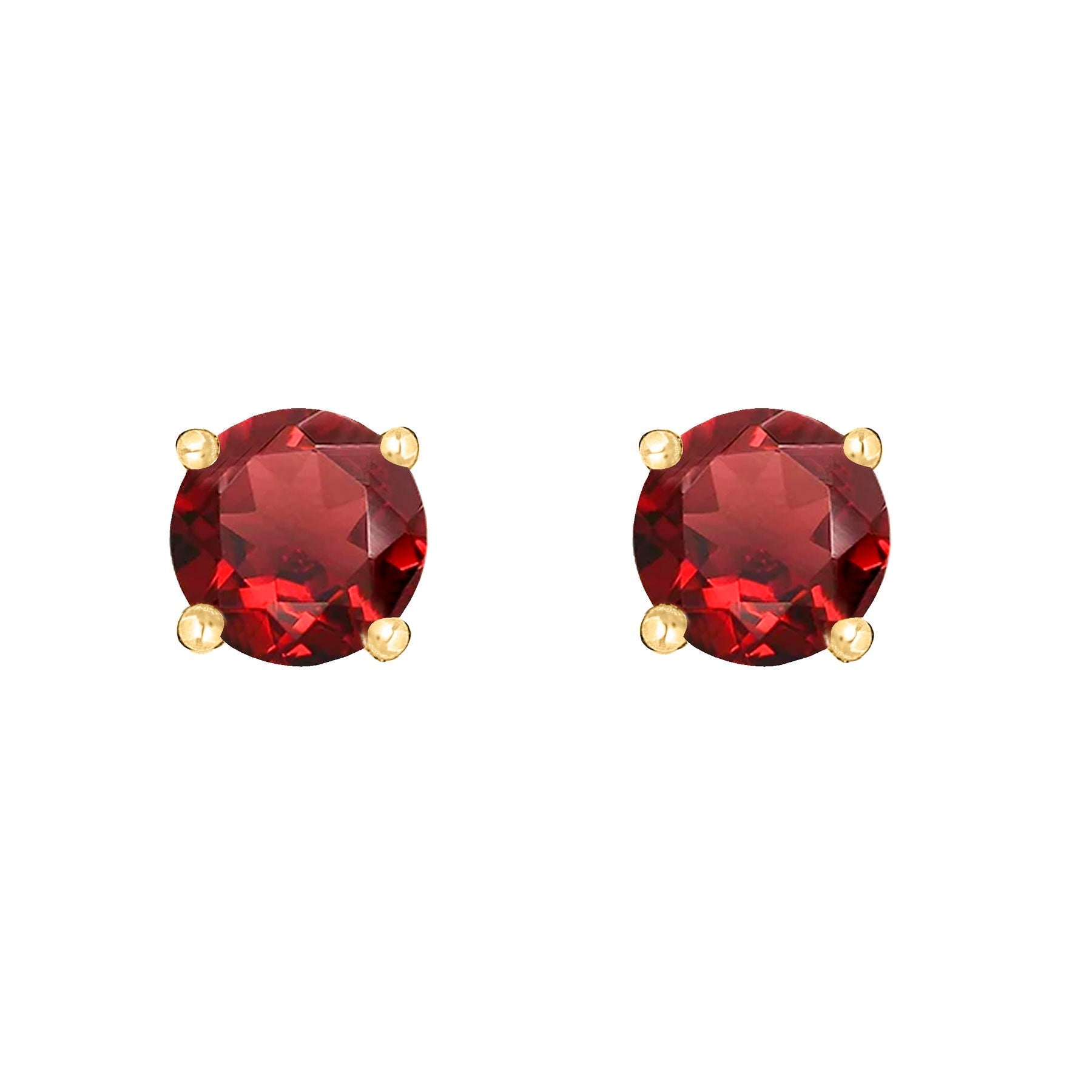 14 Karat Yellow Gold January Birthstone Natural Round Garnet Stud Earrings - WeilJewelry