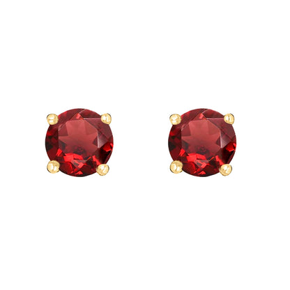 14 Karat Yellow Gold January Birthstone Natural Round Garnet Stud Earrings - WeilJewelry