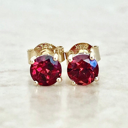 14 Karat Yellow Gold January Birthstone Natural Round Garnet Stud Earrings - WeilJewelry