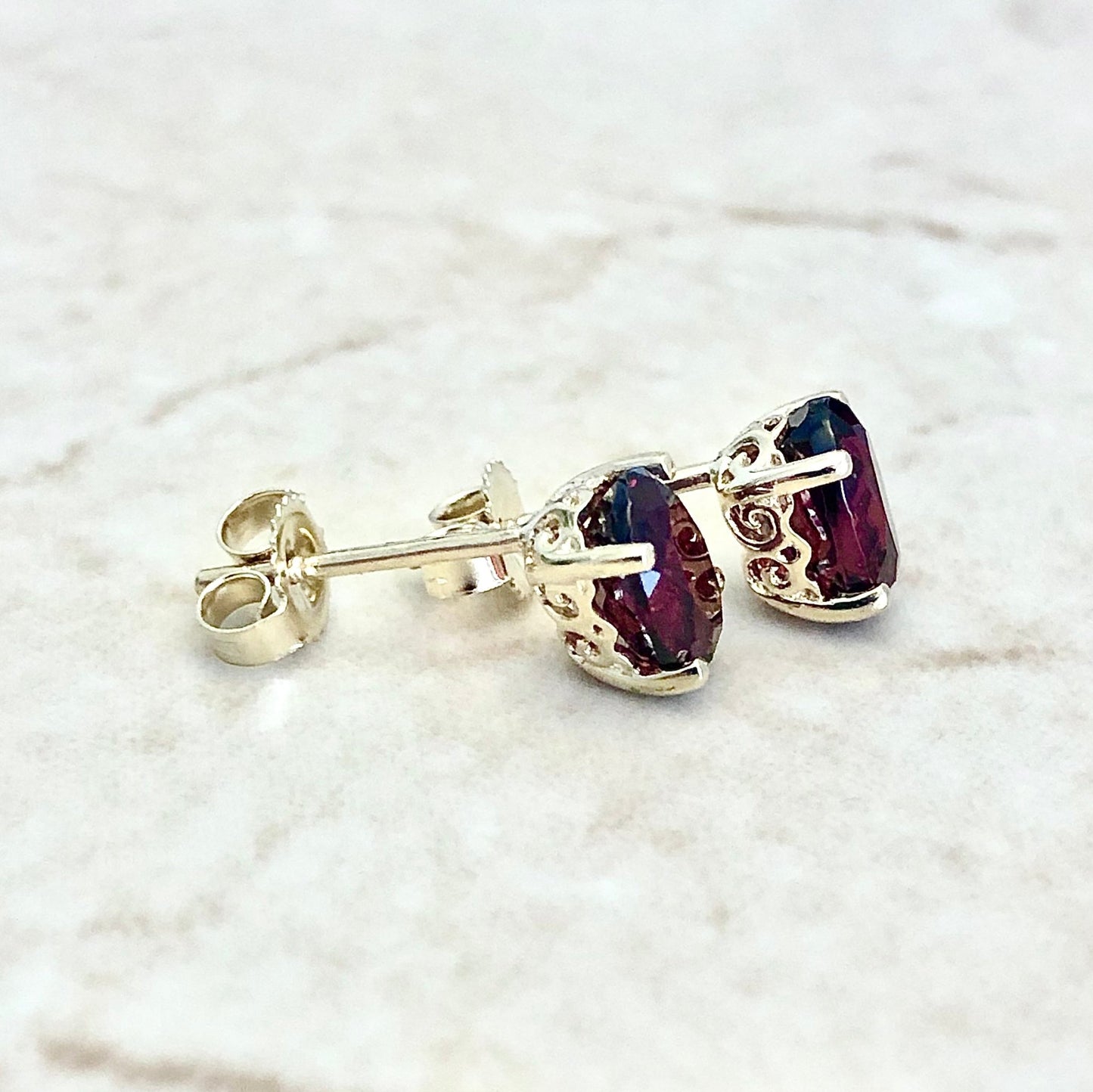 14 Karat Yellow Gold January Birthstone Oval Garnet Stud Earrings - WeilJewelry