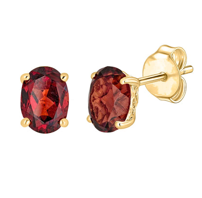 14 Karat Yellow Gold January Birthstone Oval Garnet Stud Earrings - WeilJewelry