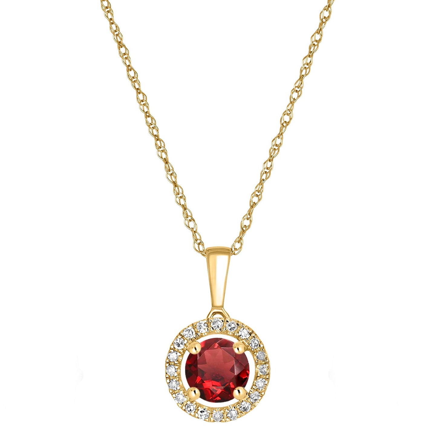 14 Karat Yellow Gold January Birthstone Round Garnet & Diamond Halo Pendant Necklace - WeilJewelry