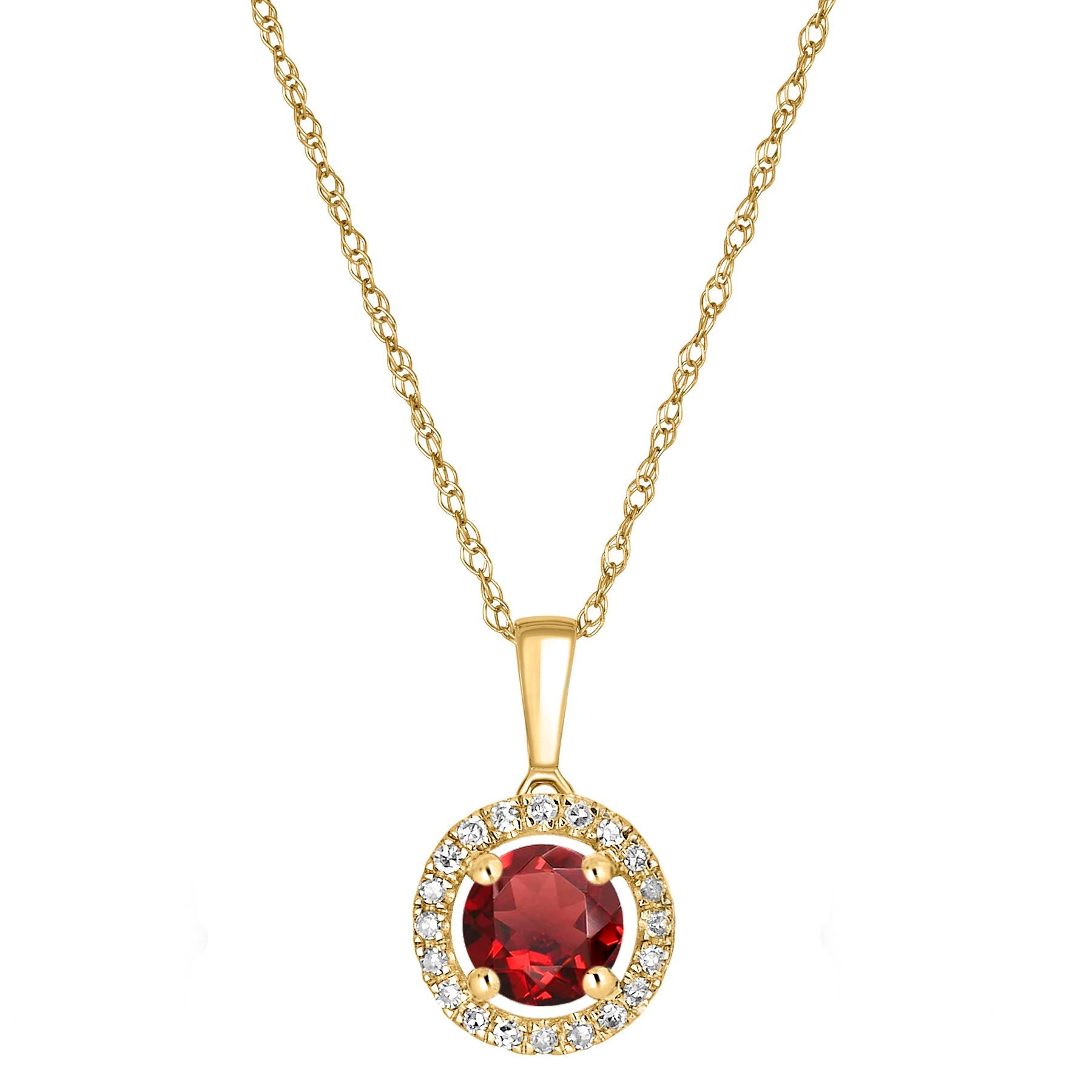 14 Karat Yellow Gold January Birthstone Round Garnet & Diamond Halo Pendant Necklace - WeilJewelry