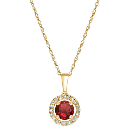 14 Karat Yellow Gold January Birthstone Round Garnet & Diamond Halo Pendant Necklace - WeilJewelry