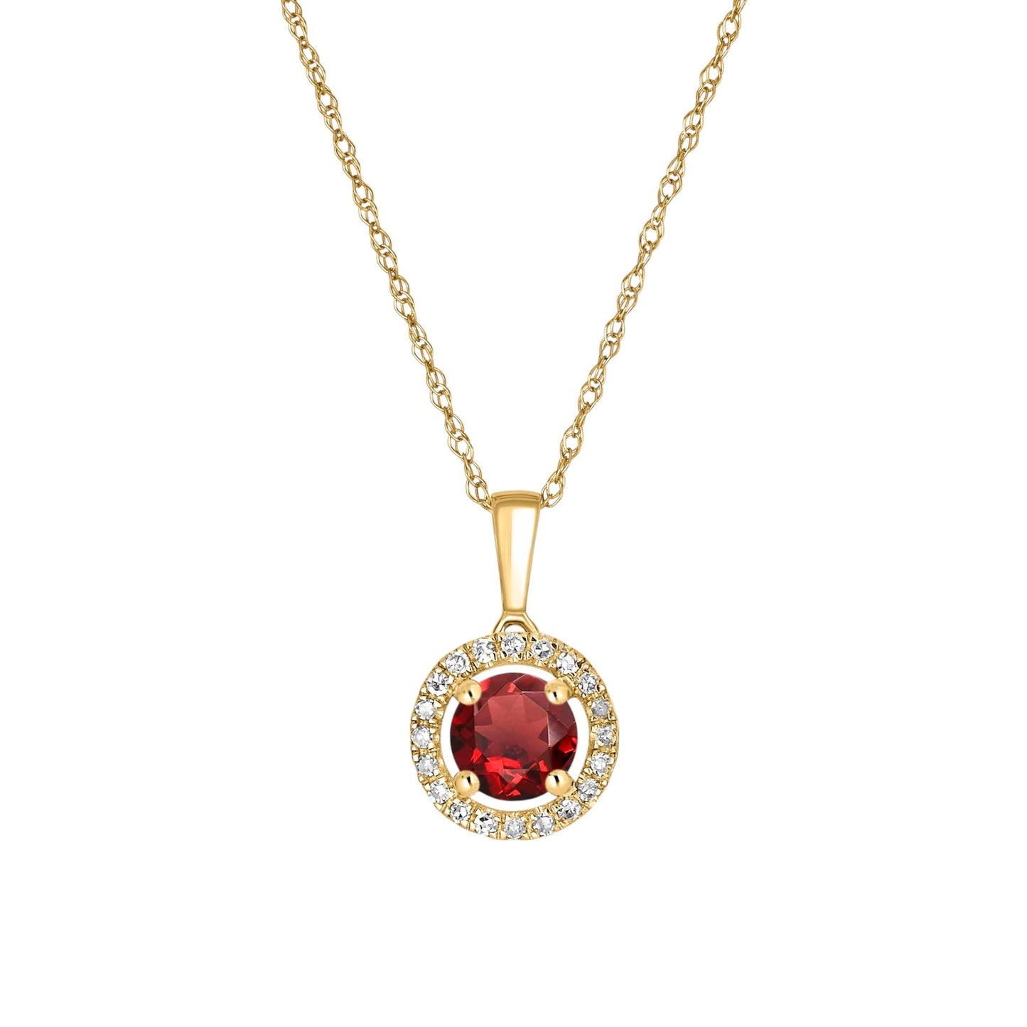 14 Karat Yellow Gold January Birthstone Round Garnet & Diamond Halo Pendant Necklace - WeilJewelry