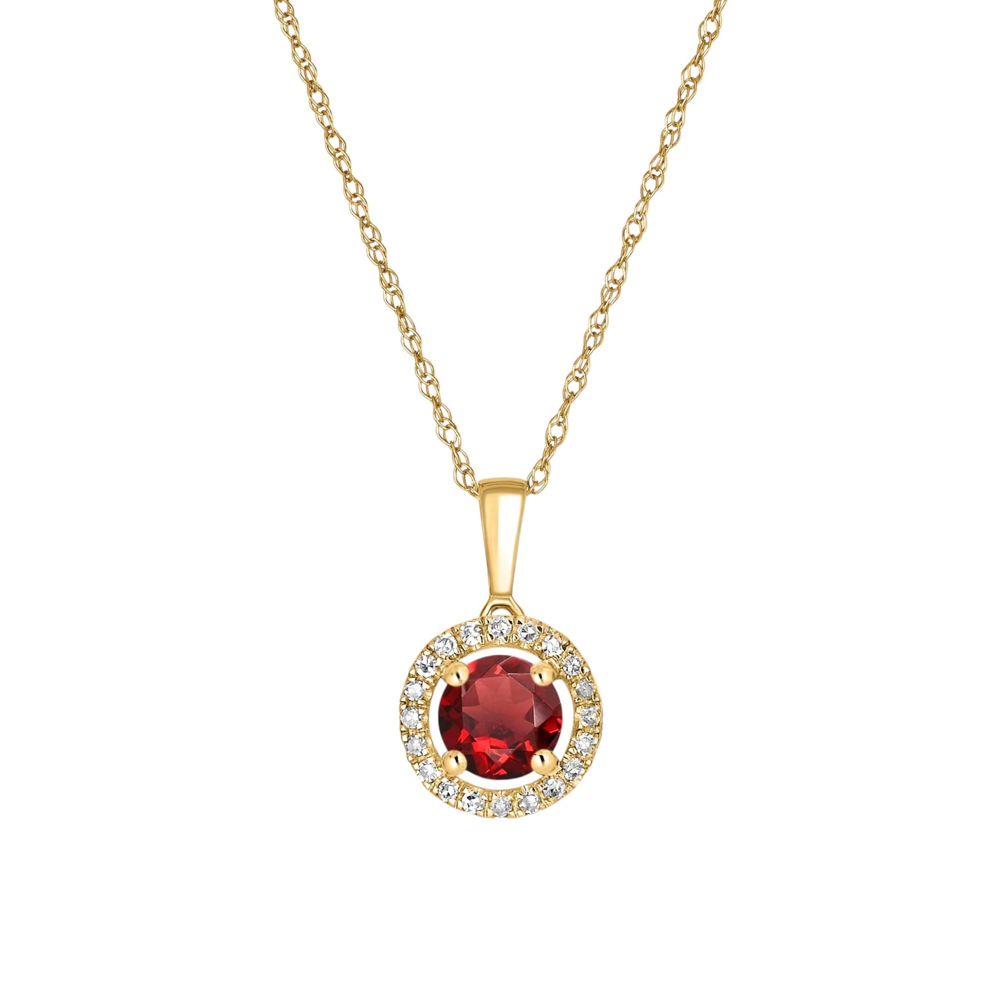 14 Karat Yellow Gold January Birthstone Round Garnet & Diamond Halo Pendant Necklace - WeilJewelry