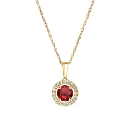 14 Karat Yellow Gold January Birthstone Round Garnet & Diamond Halo Pendant Necklace - WeilJewelry