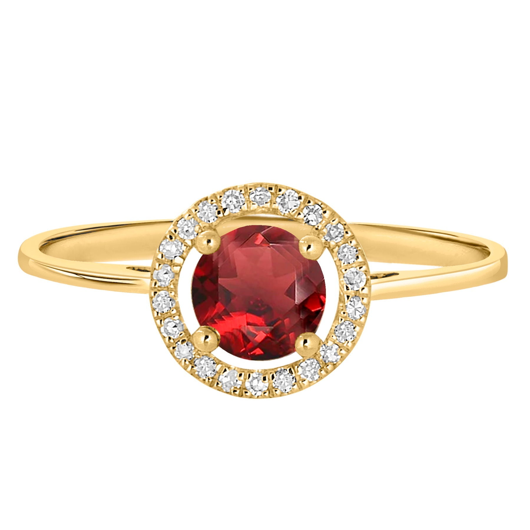 14 Karat Yellow Gold January Birthstone Round Garnet & Diamond Halo Ring - WeilJewelry
