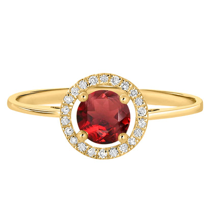 14 Karat Yellow Gold January Birthstone Round Garnet & Diamond Halo Ring - WeilJewelry