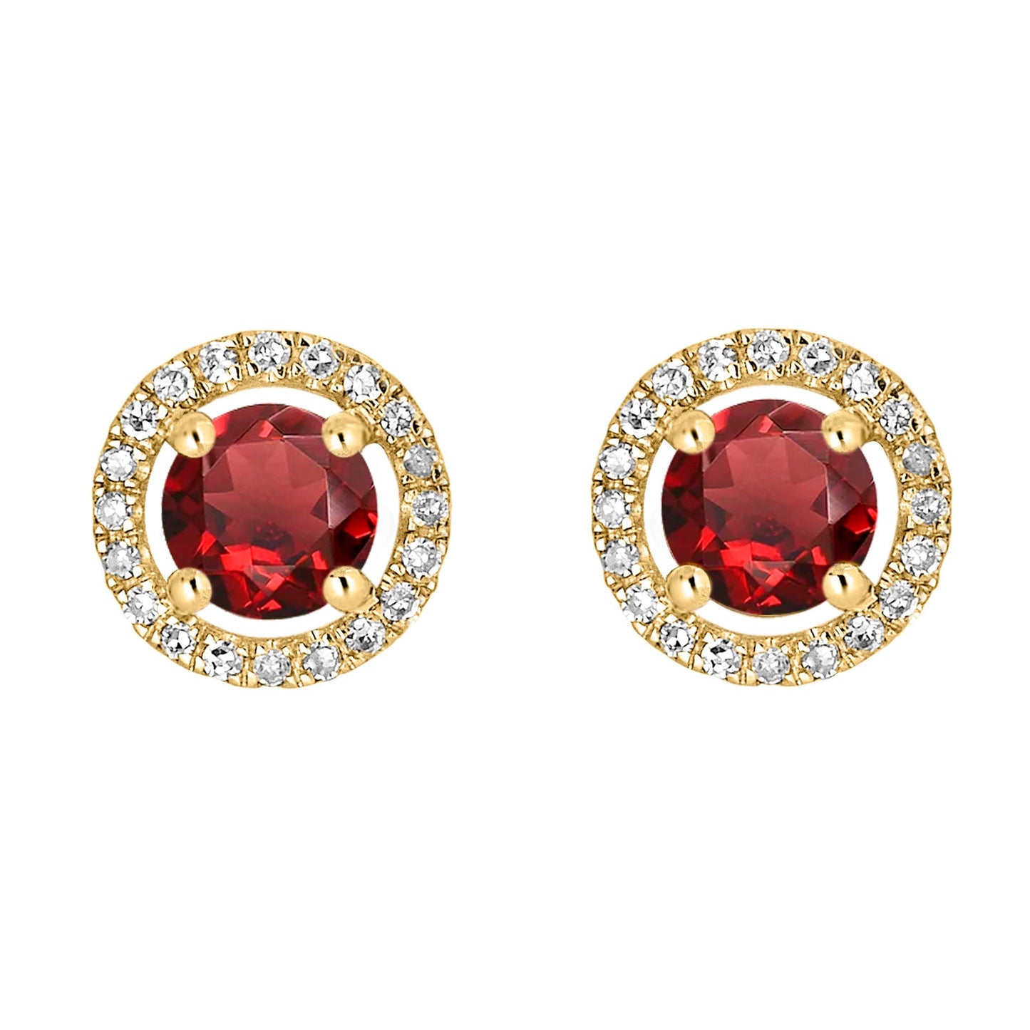 14 Karat Yellow Gold January Birthstone Round Garnet & Diamond Halo Stu Earrings - WeilJewelry