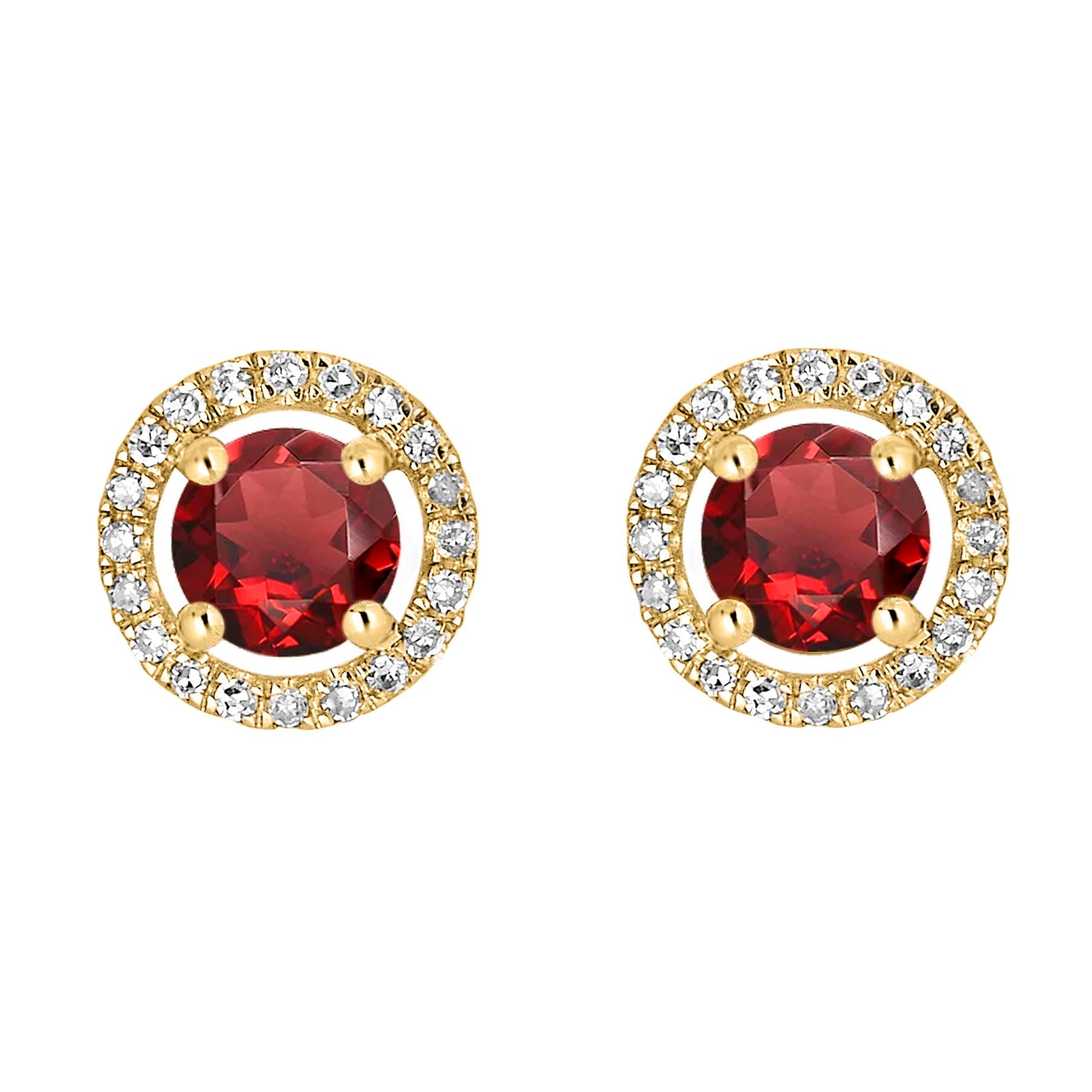 14 Karat Yellow Gold January Birthstone Round Garnet & Diamond Halo Stu Earrings - WeilJewelry