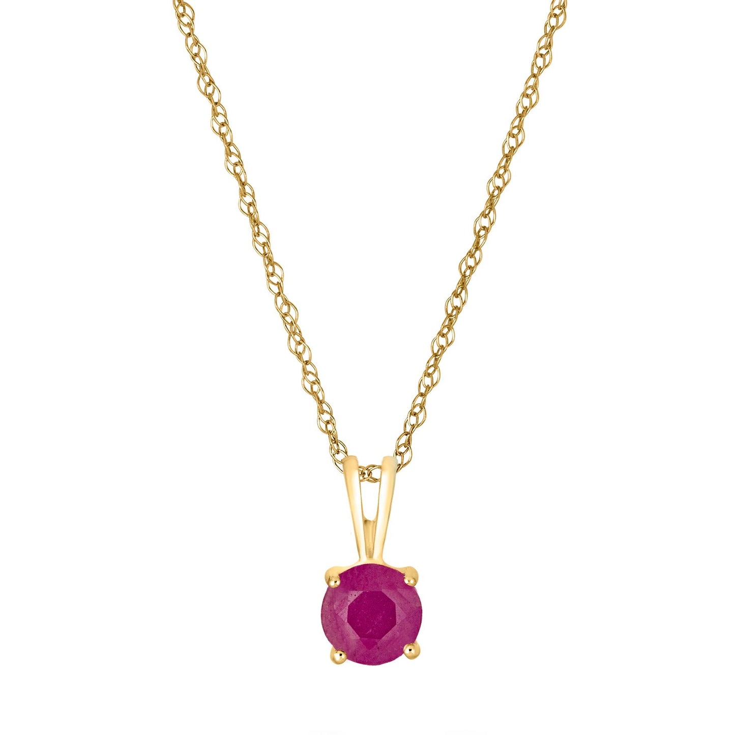 14 Karat Yellow Gold July Birthstone Natural Round Ruby Solitaire Pendant Necklace - WeilJewelry