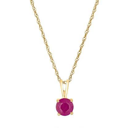 14 Karat Yellow Gold July Birthstone Natural Round Ruby Solitaire Pendant Necklace - WeilJewelry