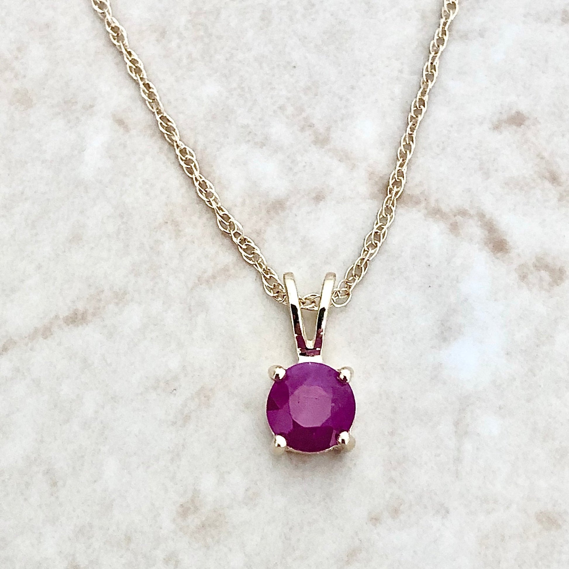 14 Karat Yellow Gold July Birthstone Natural Round Ruby Solitaire Pendant Necklace - WeilJewelry