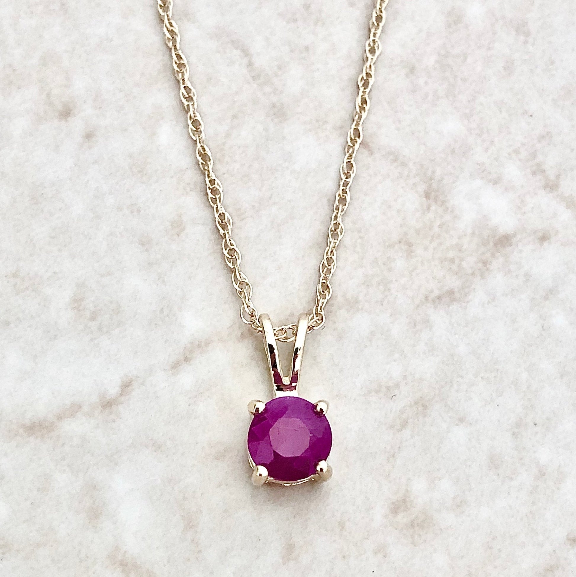 14 Karat Yellow Gold July Birthstone Natural Round Ruby Solitaire Pendant Necklace - WeilJewelry