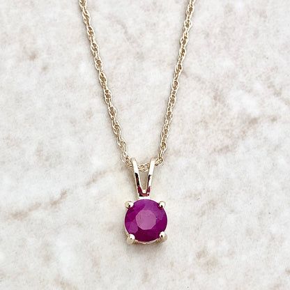 14 Karat Yellow Gold July Birthstone Natural Round Ruby Solitaire Pendant Necklace - WeilJewelry