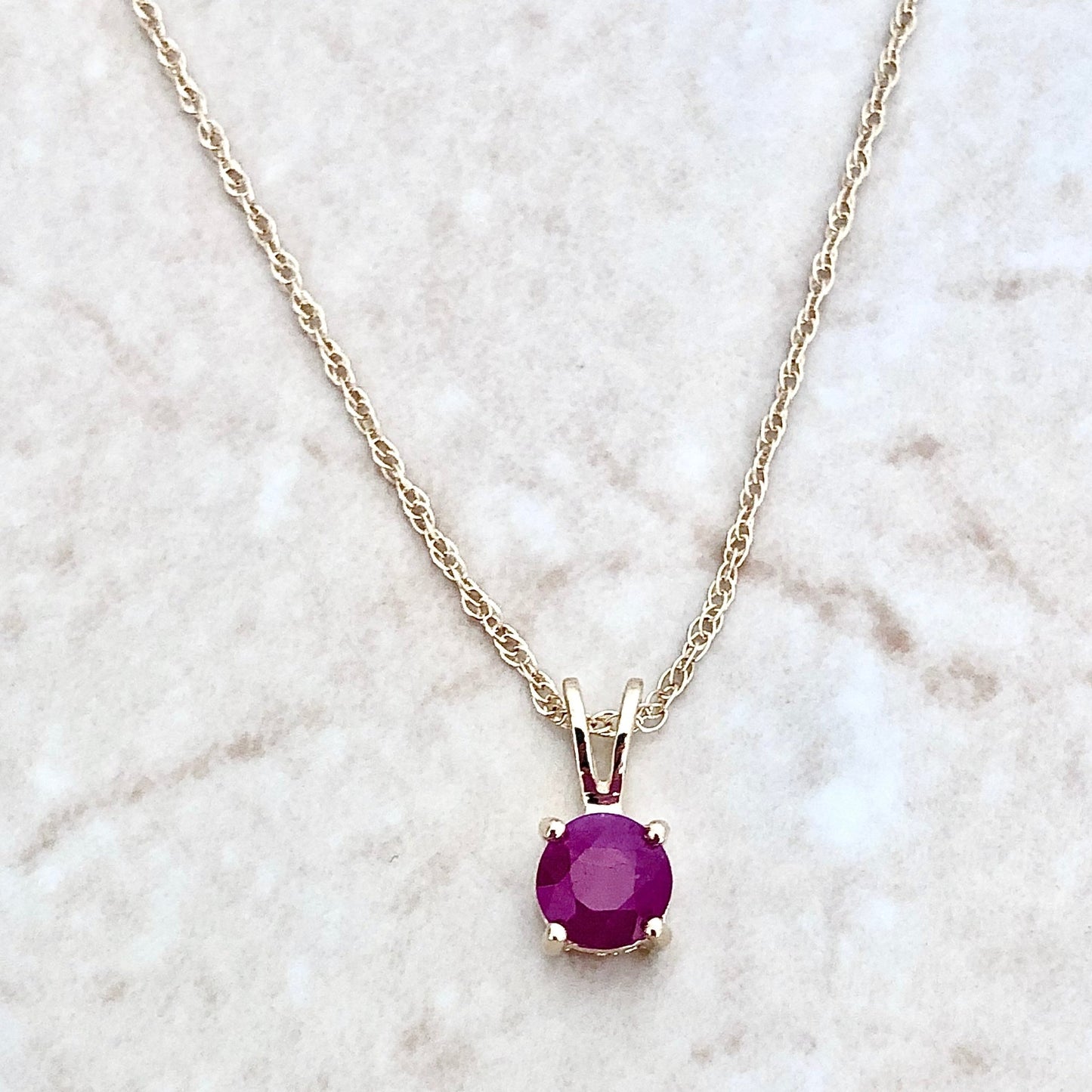 14 Karat Yellow Gold July Birthstone Natural Round Ruby Solitaire Pendant Necklace - WeilJewelry