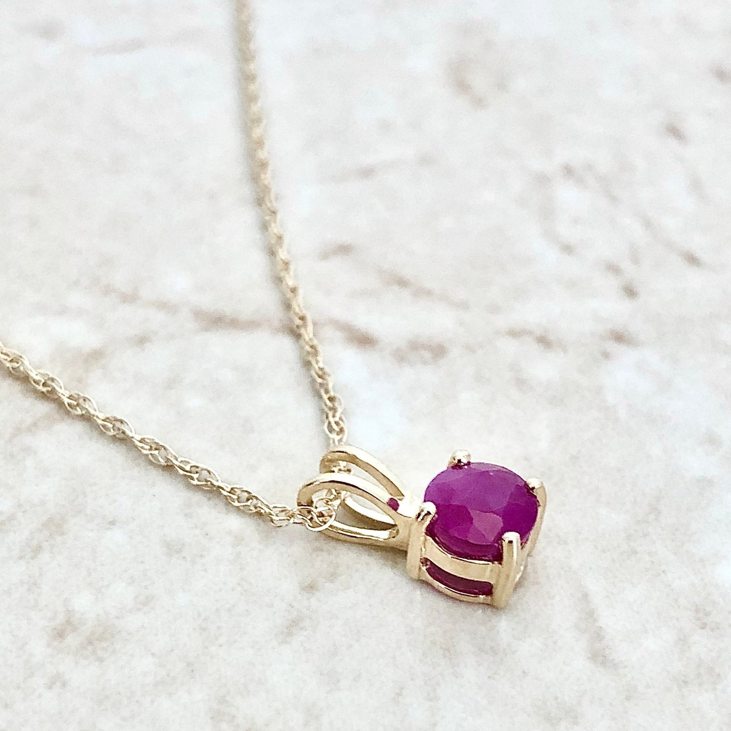 14 Karat Yellow Gold July Birthstone Natural Round Ruby Solitaire Pendant Necklace - WeilJewelry