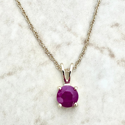 14 Karat Yellow Gold July Birthstone Natural Round Ruby Solitaire Pendant Necklace - WeilJewelry