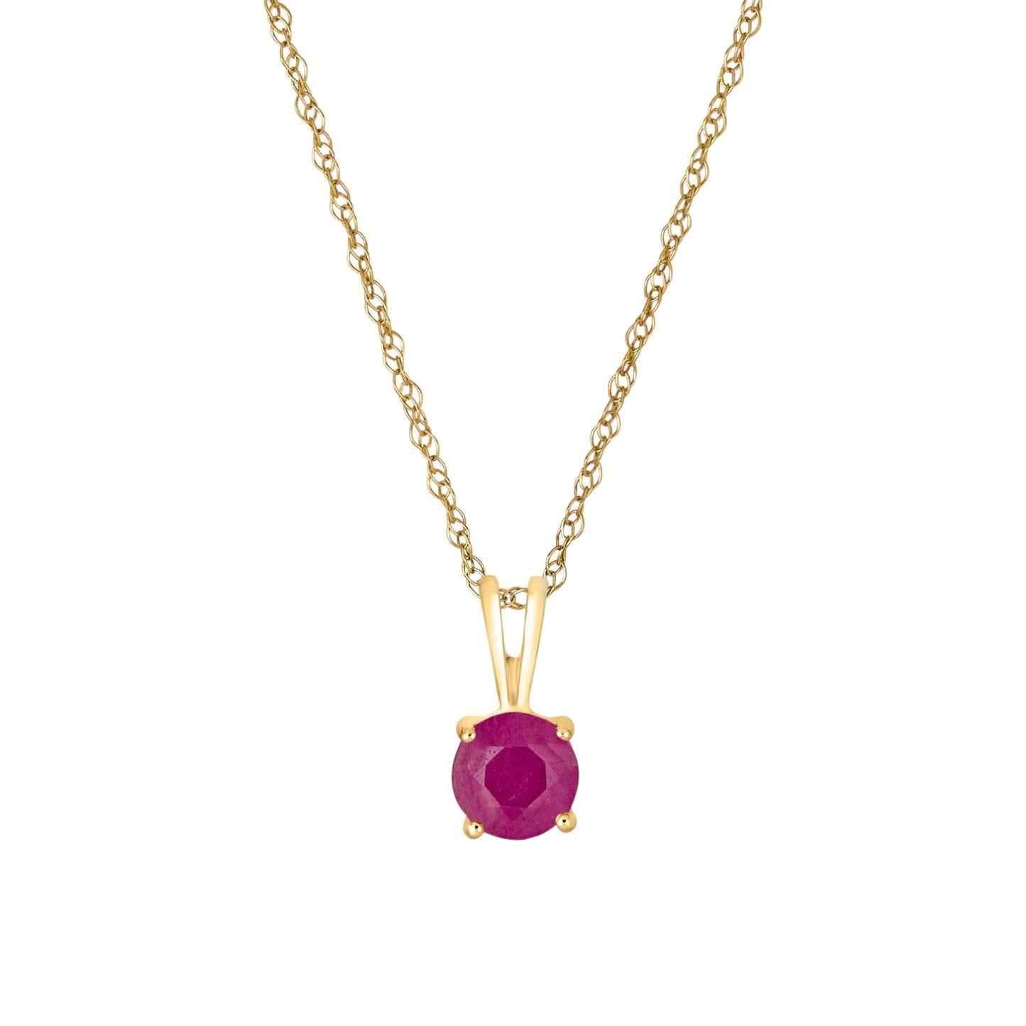 14 Karat Yellow Gold July Birthstone Natural Round Ruby Solitaire Pendant Necklace - WeilJewelry