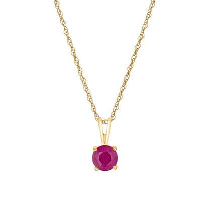 14 Karat Yellow Gold July Birthstone Natural Round Ruby Solitaire Pendant Necklace - WeilJewelry