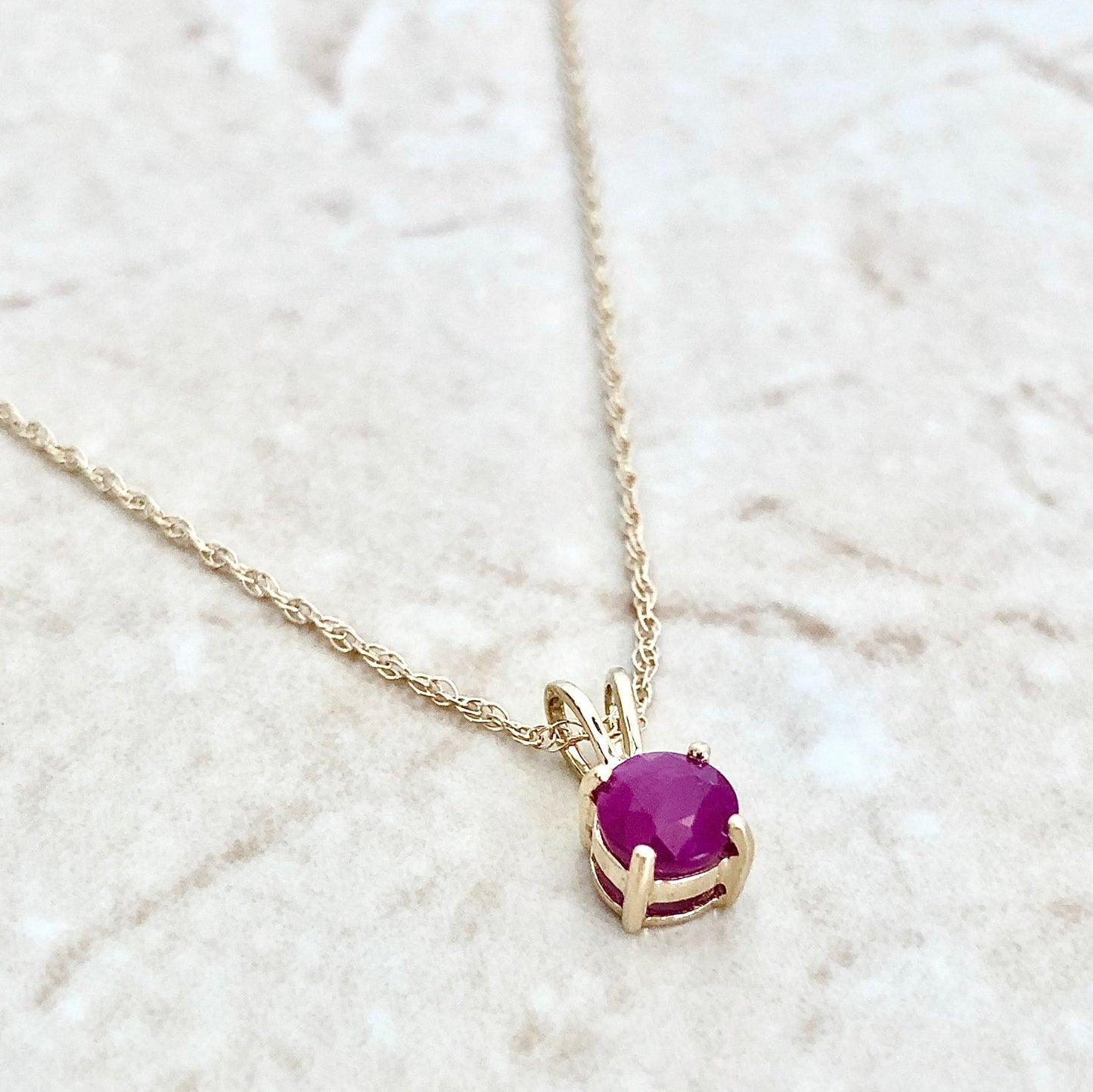 14 Karat Yellow Gold July Birthstone Natural Round Ruby Solitaire Pendant Necklace - WeilJewelry