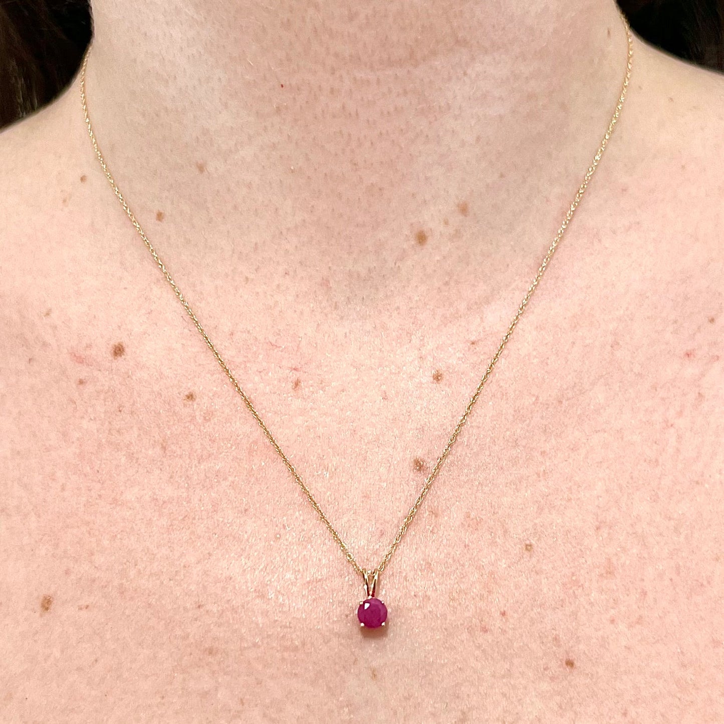 14 Karat Yellow Gold July Birthstone Natural Round Ruby Solitaire Pendant Necklace - WeilJewelry