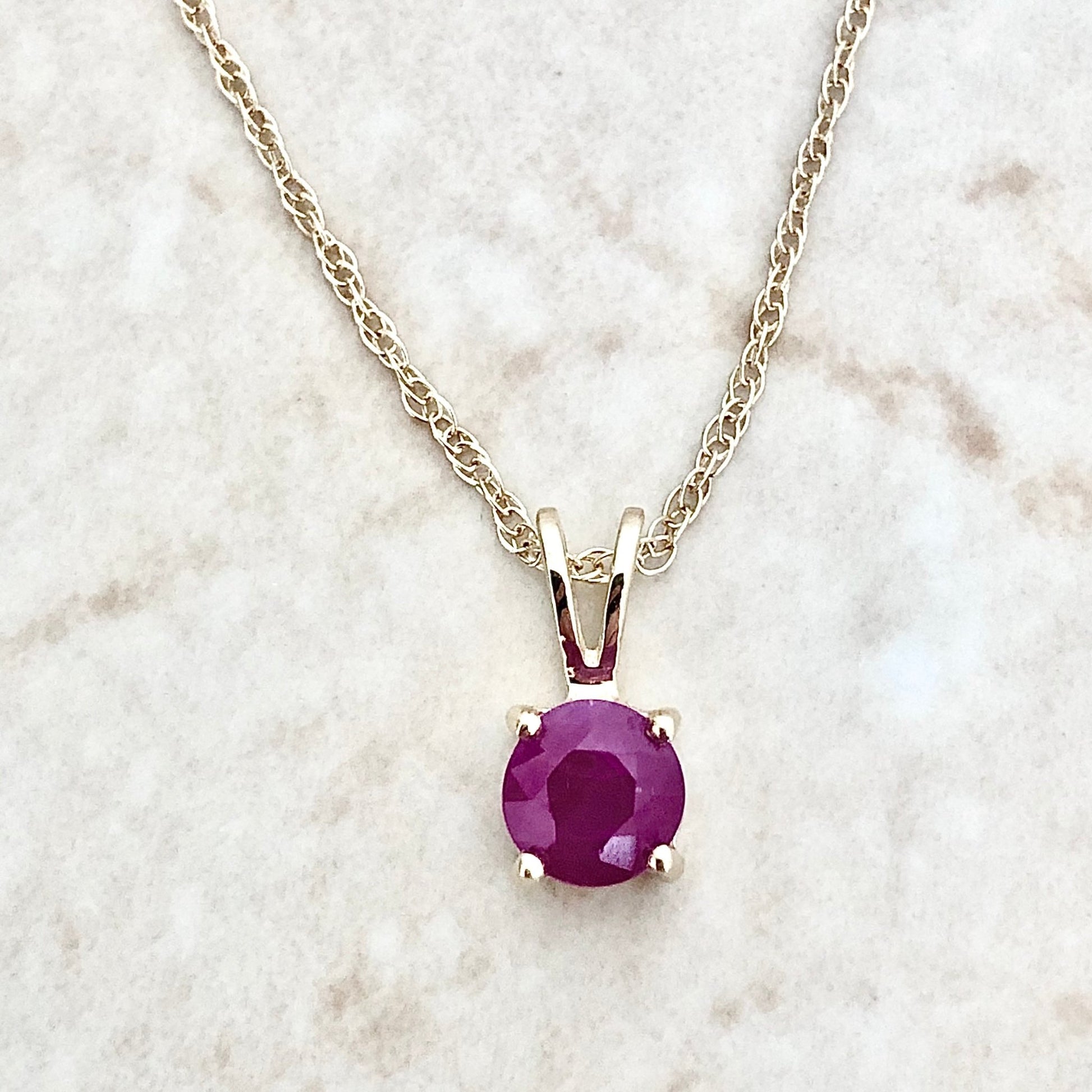 14 Karat Yellow Gold July Birthstone Natural Round Ruby Solitaire Pendant Necklace - WeilJewelry