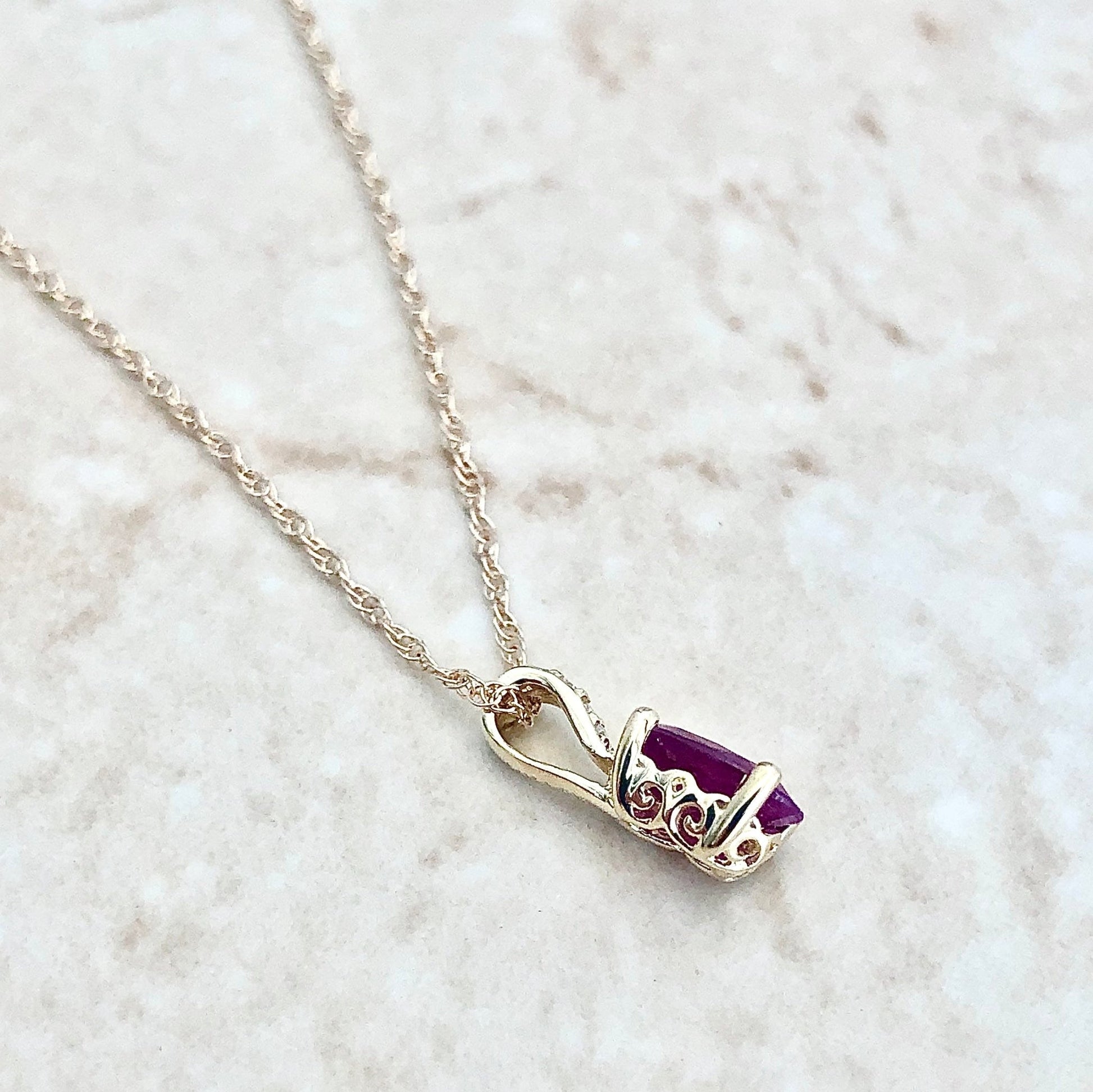 14 Karat Yellow Gold July Birthstone Oval Ruby & Diamond Pendant Necklace - WeilJewelry