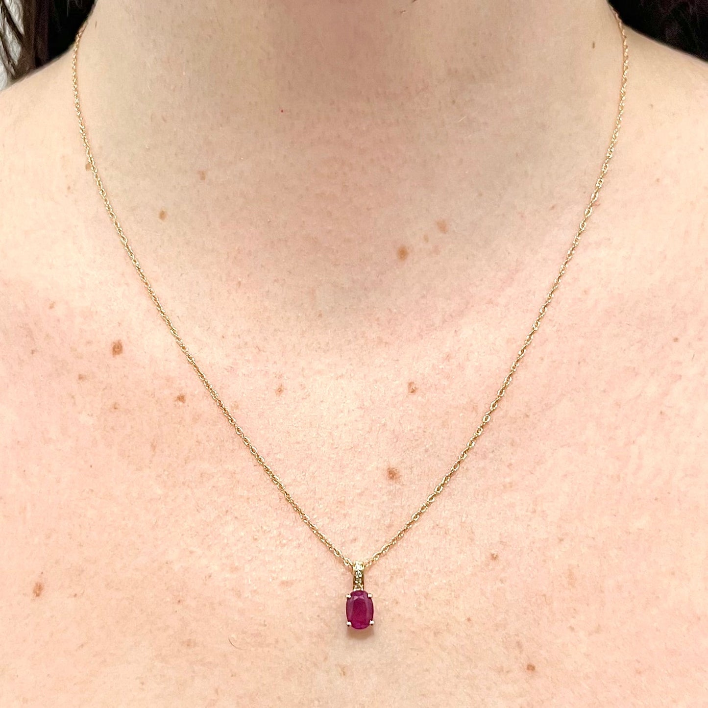 14 Karat Yellow Gold July Birthstone Oval Ruby & Diamond Pendant Necklace - WeilJewelry