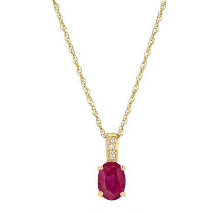 14 Karat Yellow Gold July Birthstone Oval Ruby & Diamond Pendant Necklace - WeilJewelry