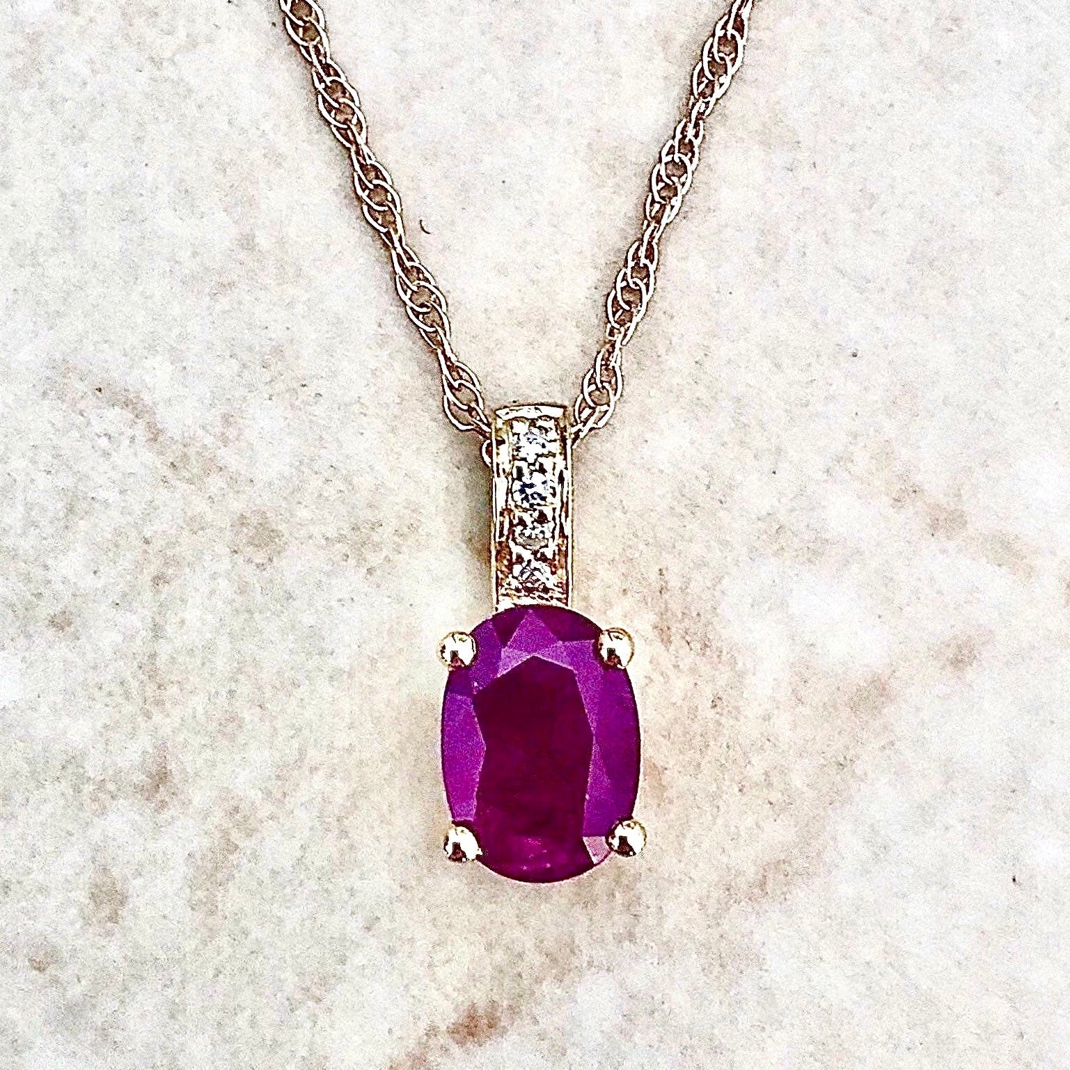 14 Karat Yellow Gold July Birthstone Oval Ruby & Diamond Pendant Necklace - WeilJewelry