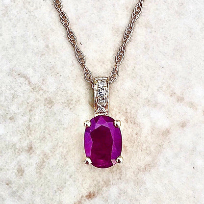 14 Karat Yellow Gold July Birthstone Oval Ruby & Diamond Pendant Necklace - WeilJewelry