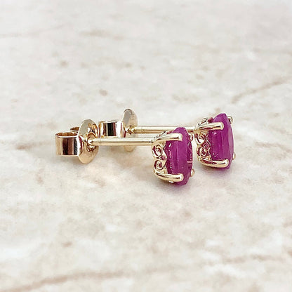 14 Karat Yellow Gold July Birthstone Oval Ruby Stud Earrings - WeilJewelry