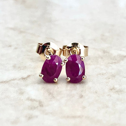 14 Karat Yellow Gold July Birthstone Oval Ruby Stud Earrings - WeilJewelry