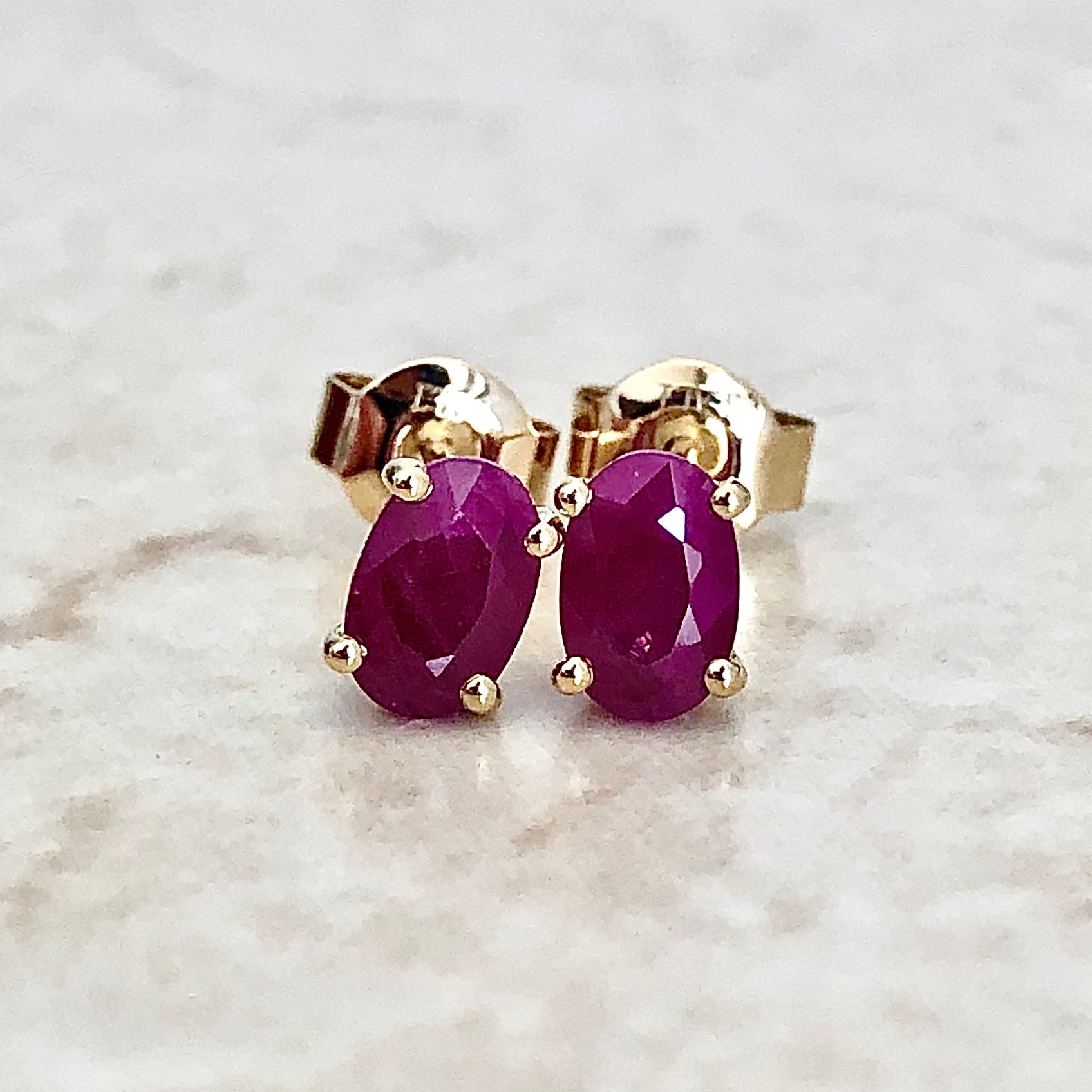 14 Karat Yellow Gold July Birthstone Oval Ruby Stud Earrings - WeilJewelry