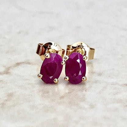 14 Karat Yellow Gold July Birthstone Oval Ruby Stud Earrings - WeilJewelry