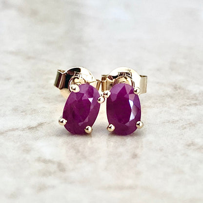 14 Karat Yellow Gold July Birthstone Oval Ruby Stud Earrings - WeilJewelry