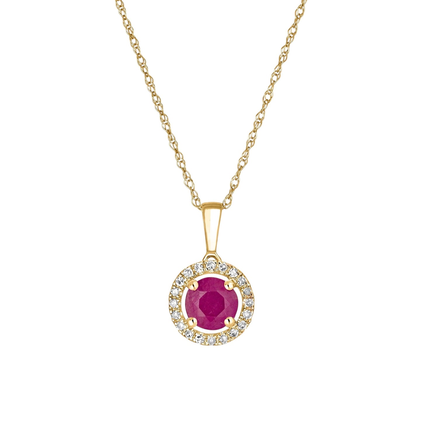 14 Karat Yellow Gold July Birthstone Round Ruby & Diamond Halo Pendant Necklace - WeilJewelry