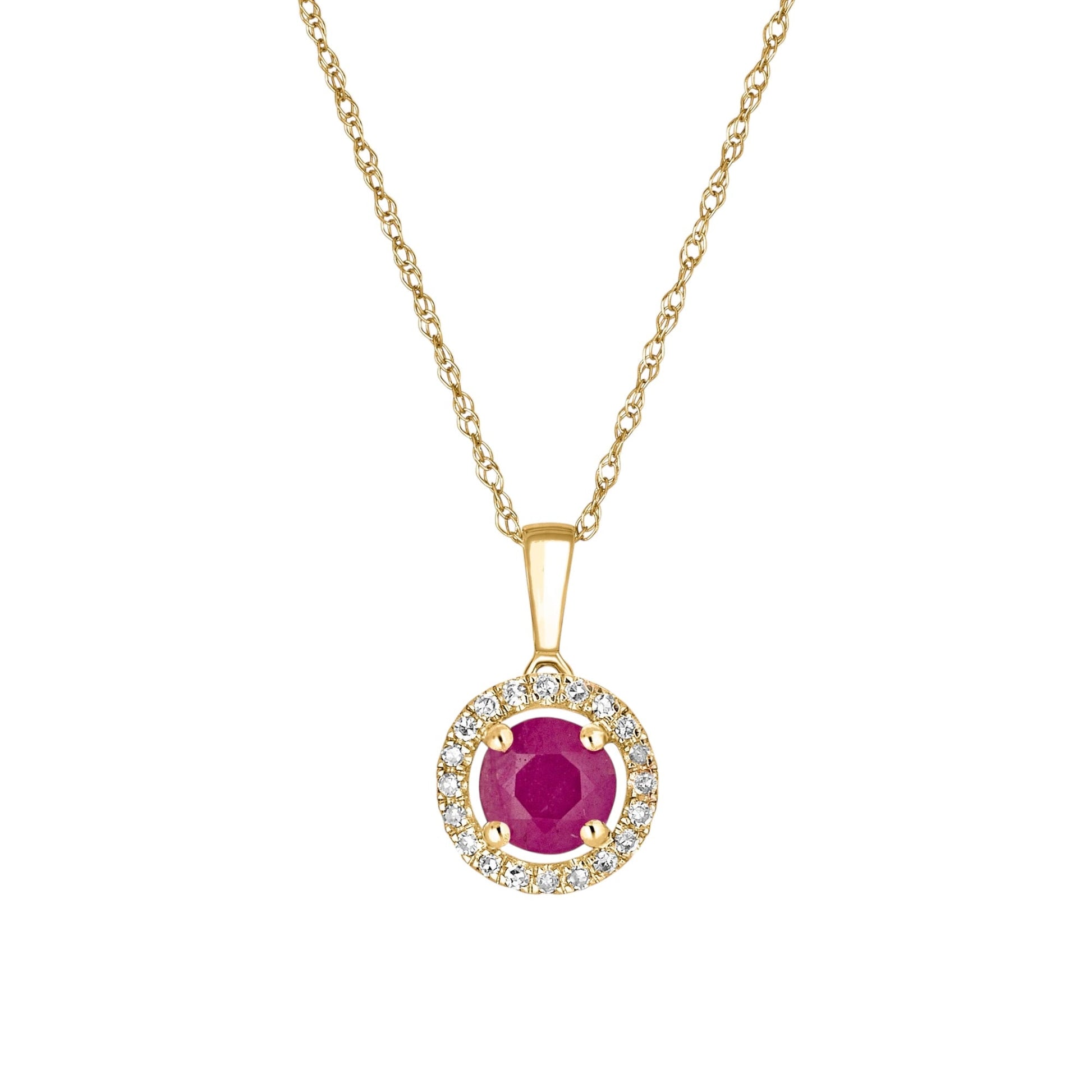 14 Karat Yellow Gold July Birthstone Round Ruby & Diamond Halo Pendant Necklace - WeilJewelry