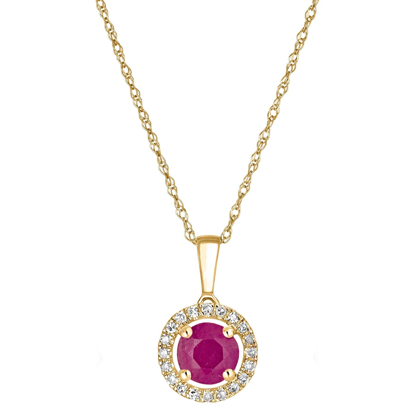 14 Karat Yellow Gold July Birthstone Round Ruby & Diamond Halo Pendant Necklace - WeilJewelry