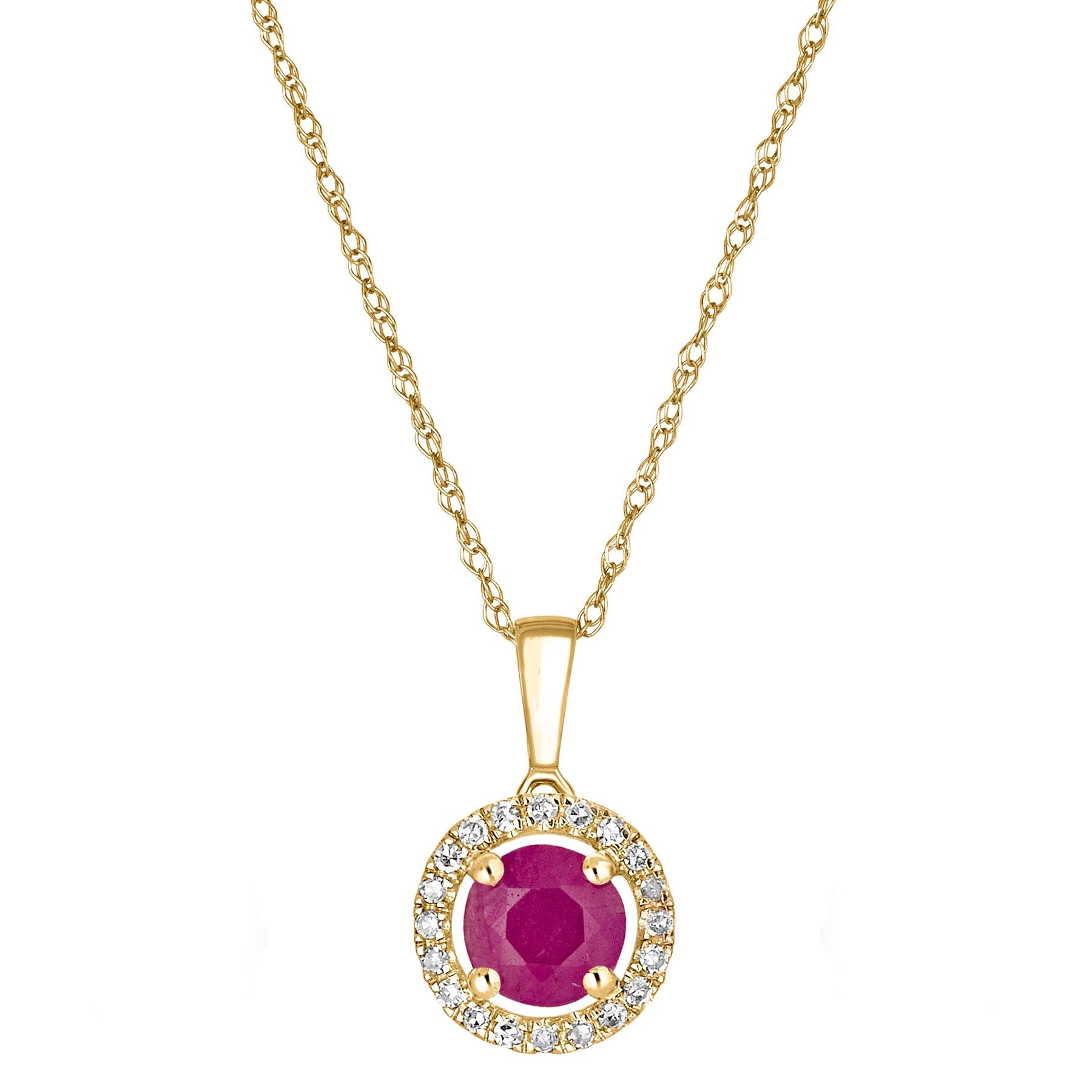 14 Karat Yellow Gold July Birthstone Round Ruby & Diamond Halo Pendant Necklace - WeilJewelry
