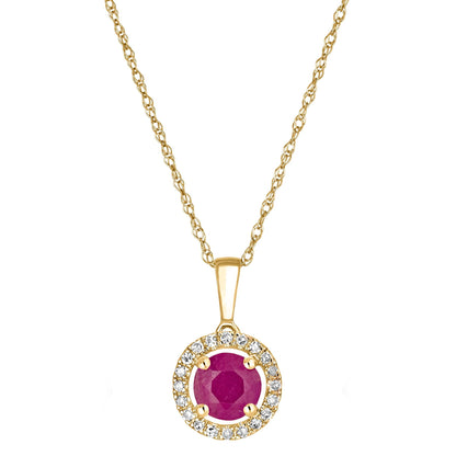 14 Karat Yellow Gold July Birthstone Round Ruby & Diamond Halo Pendant Necklace - WeilJewelry